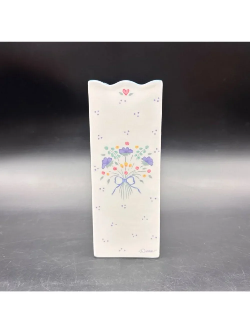 Vintage Vase Lavender Pink Floral Square Ceramic Dana Taiwan Cottage Granny 80s